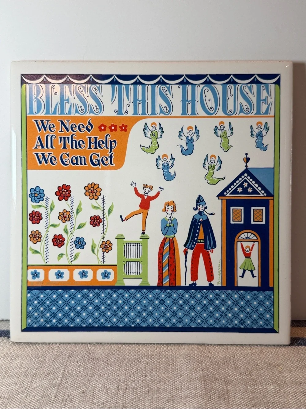 Vintage 1963 Berggren Trayner Ceramic Tile Trivet, 6”x 6”